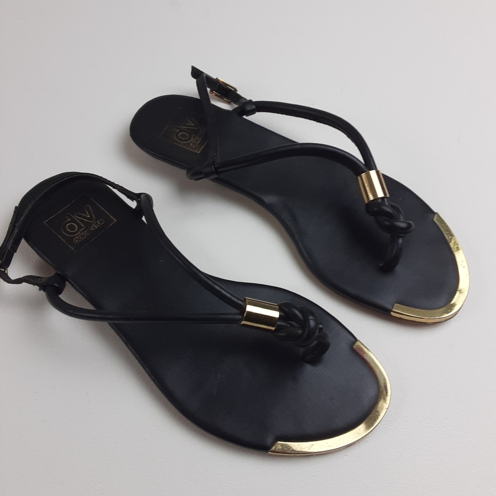Dolce Vita Black Leather Sandals Gold Accents